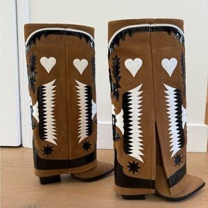 Brown and Black Western Boots with Heart Design